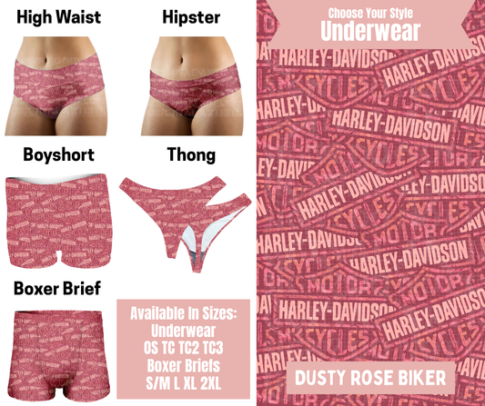 Preorder! Closes 3/12. ETA June. Dusty Rose Biker Hipster, High Waist, Boyshort, & Thong Underwear & Boxer Briefs