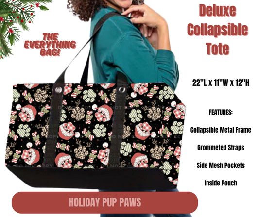 Preorder! Closes 9/1. ETA Dec. Holiday Pup Paws Collapsible Tote