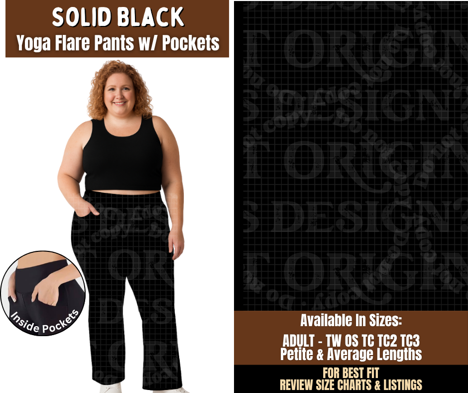 Preorder! Closes 7/29. ETA Oct. Solid Black Yoga Flare Pants