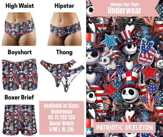 Preorder! Closes 3/12. ETA June. Patriotic Skeleton Hipster, High Waist, Boyshort, & Thong Underwear & Boxer Briefs