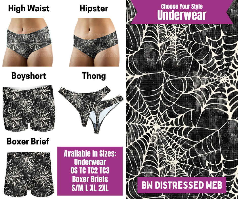 Preorder! Closes 6/24. ETA Sept. BW Distressed Web Hipster, High Waist, Boyshort, & Thong Underwear & Boxer Briefs
