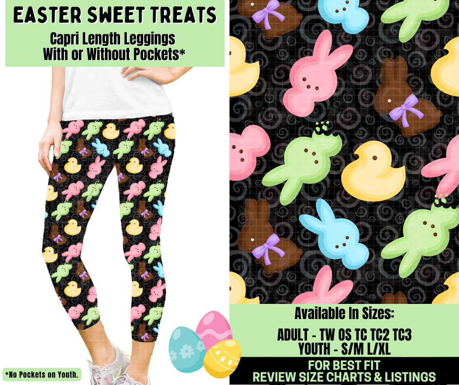 Preorder! Closes 1/19. ETA April. Easter Sweet Treat Capri Length Leggings w/wo Pockets