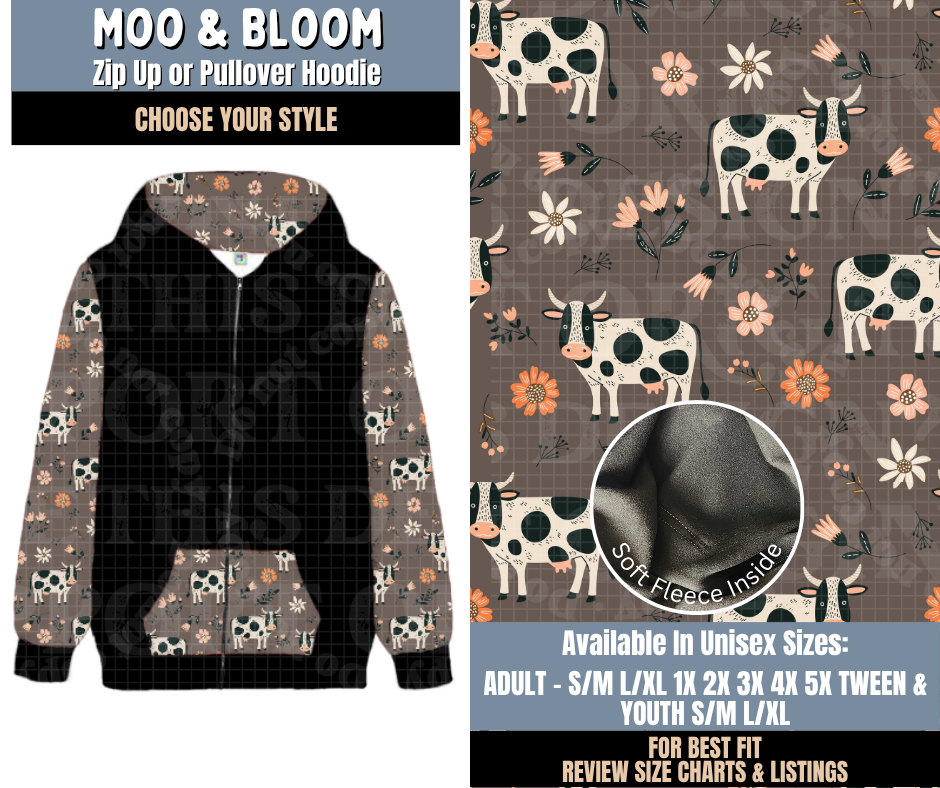 Preorder! Closes 9/24. ETA Dec. Moo & Bloom Zip-Up or Pullover Hoodie