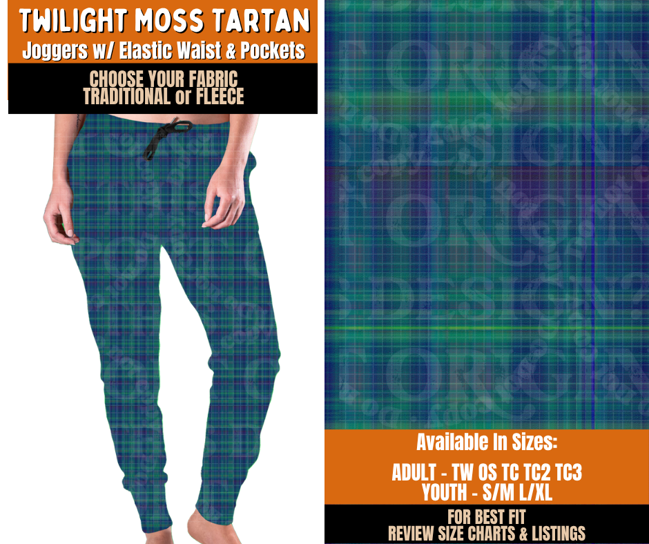 Preorder! Closes 11/2. ETA Feb. Twilight Moss Tartan Joggers Choose Fleece or Traditional