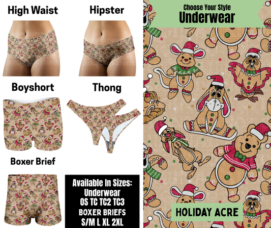 Preorder! Closes 8/25. ETA Nov. Holiday Acre Hipster, High Waist, Boyshort, & Thong Underwear & Boxer Briefs