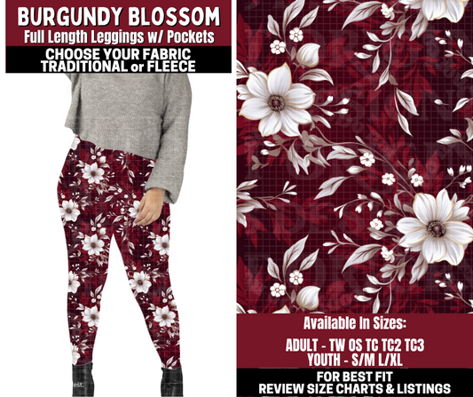 Preorder! Closes 10/22. ETA Jan. Burgundy Blossom Leggings Choose Fleece or Traditional