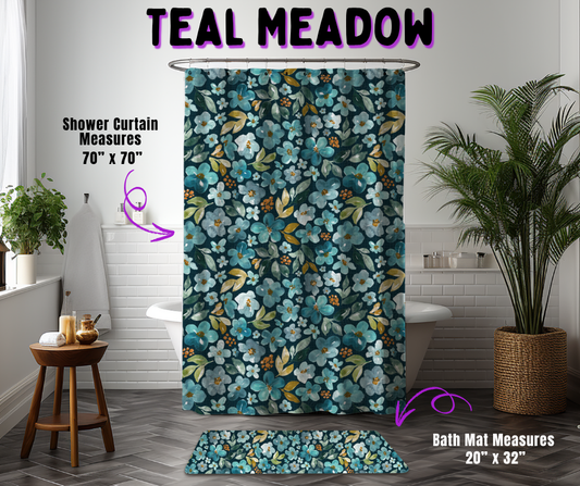 Preorder! Closes 10/21. ETA Jan. Teal Meadow Custom Shower Curtain and/or Bath Mat