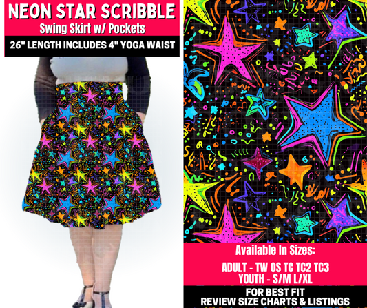 Preorder! Closes 10/23. ETA Jan. Neon Star Scribble Swing Skirt