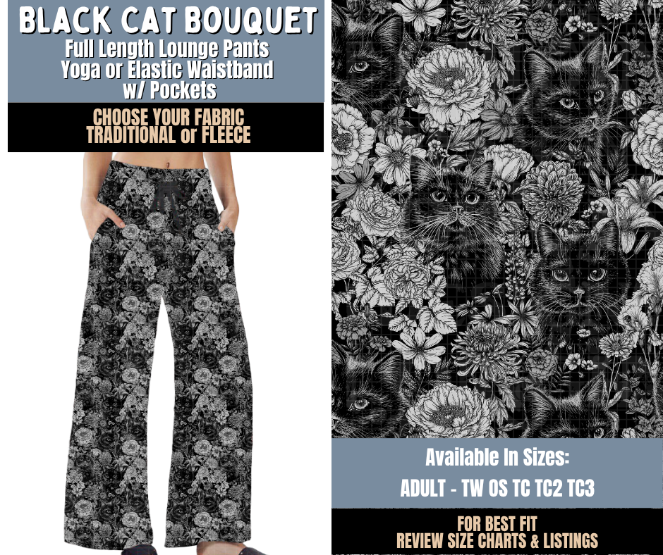 Preorder! Closes 9/24. ETA Dec. Black Cat Bouquet Lounge Pants Choose Fleece or Traditional