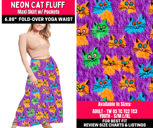 Preorder! Closes 10/23. ETA Jan. Neon Cat Fluff Maxi Skirt