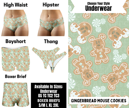 Preorder! Closes 8/25. ETA Nov. Gingerbread Mouse Cookies Hipster, High Waist, Boyshort, & Thong Underwear & Boxer Briefs