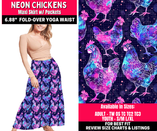 Preorder! Closes 10/23. ETA Jan. Neon Chickens Maxi Skirt