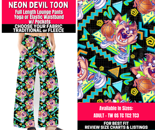 Preorder! Closes 10/23. ETA Jan. Neon Devil Toons Lounge Pants Choose Fleece or Traditional