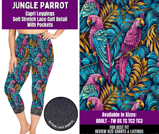 Preorder! Closes 4/22. ETA July. Jungle Parrot Lace Cuff Capris w/ Pockets