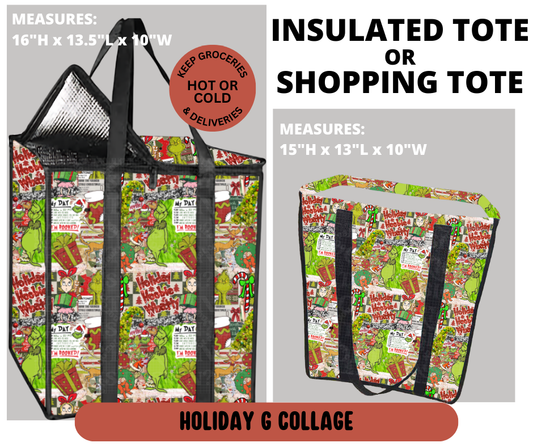Preorder! Closes 9/11. ETA Dec. Holiday G Collage Shopping & Insulated Tote