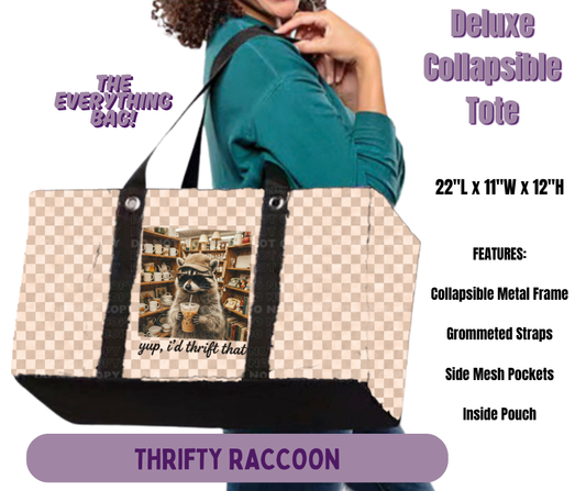 Preorder! Closes 5/14. ETA Aug. Thrifty Raccoon Collapsible Tote