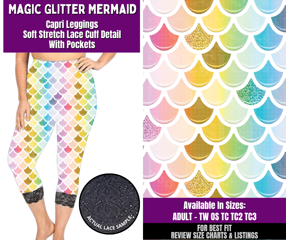 Preorder! Closes 4/22. ETA July. Magic Glitter Mermaid Lace Cuff Capris w/ Pockets