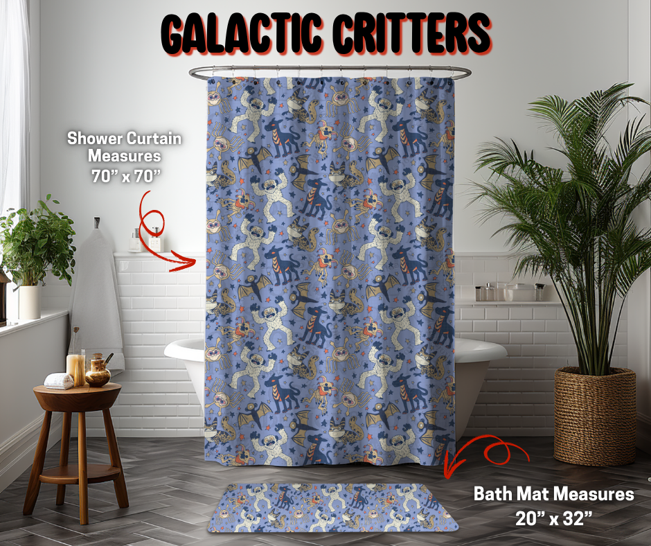 Preorder! Closes 9/8. ETA Dec. Galactic Critters Custom Shower Curtain and/or Bath Mat