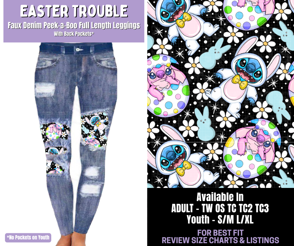 Preorder! Closes 1/22. ETA April. Easter Trouble Full Length Faux Denim Peekaboo