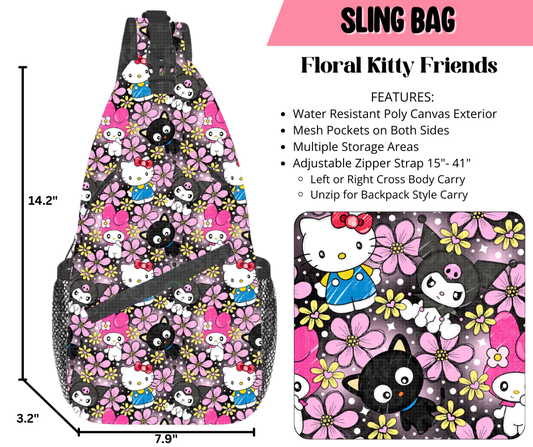 Preorder! Closes 9/17. ETA Dec. Floral Kitty Friends Sling Bag
