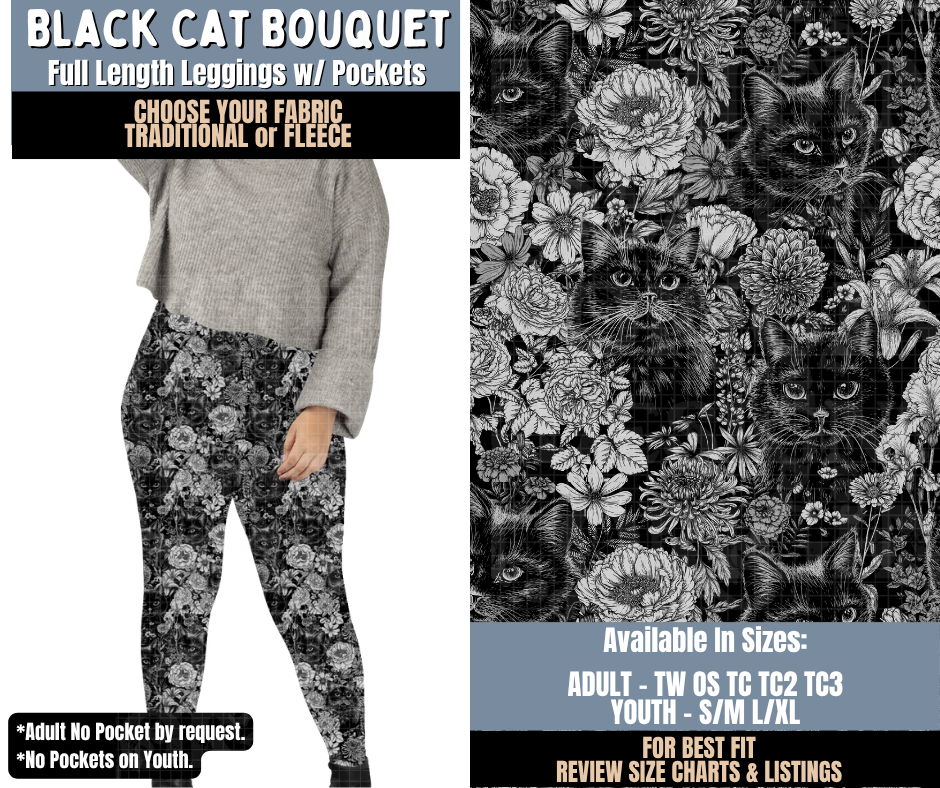 Preorder! Closes 9/24. ETA Dec. Black Cat Bouquet Full Length Leggings w/wo Pockets