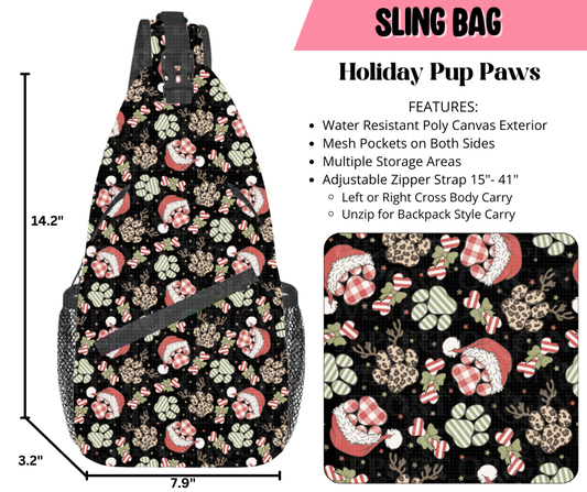 Preorder! Closes 9/17. ETA Dec. Holiday Pup Paws Sling Bag