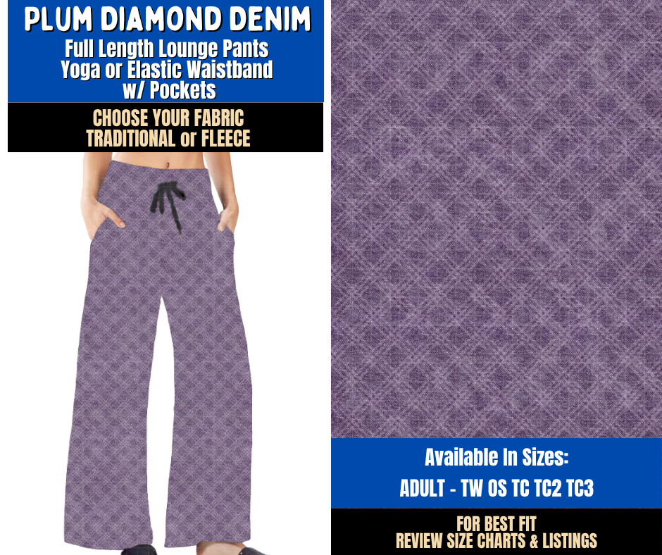 Preorder! Closes 9/16. ETA Dec. Plum Diamond Denim Lounge Pants Choose Fleece or Traditional