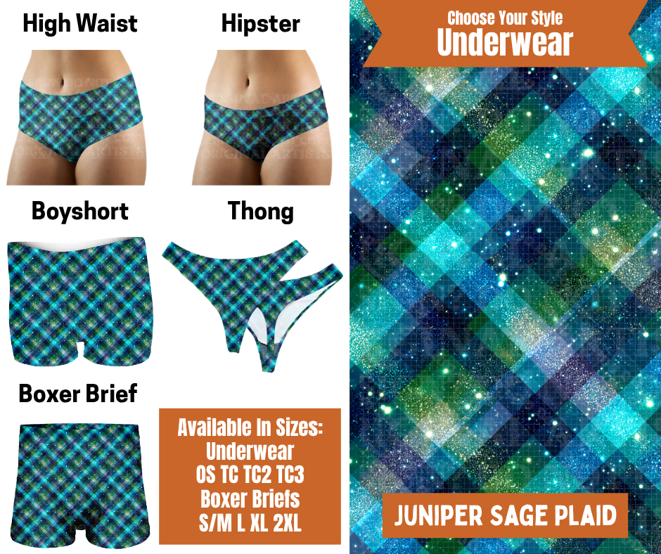 Preorder! Closes 7/30. ETA Oct. Juniper Sage Plaid Hipster, High Waist, Boyshort, & Thong Underwear & Boxer Briefs