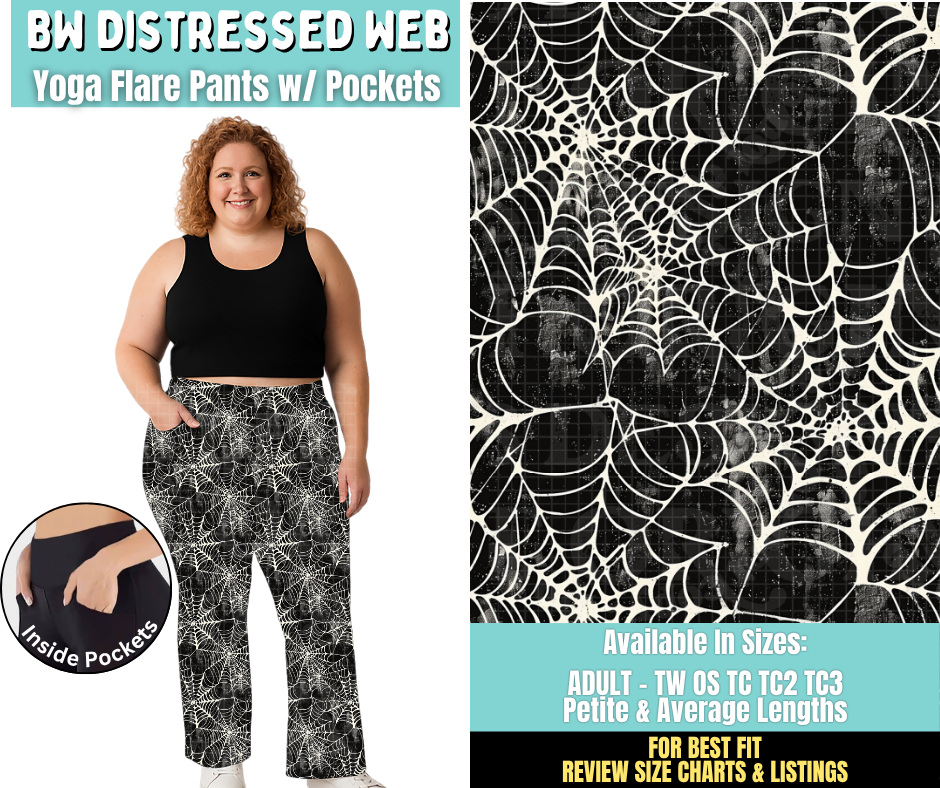Preorder! Closes 6/25. ETA Sept. BW Distressed Web Yoga Flare Pants