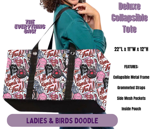 Preorder! Closes 5/14. ETA Aug. Ladies & Birds Doodle Collapsible Tote