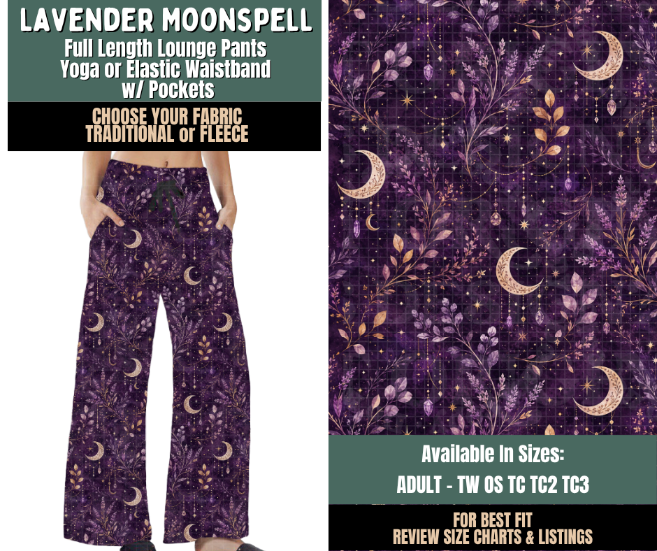 Preorder! Closes 9/17. ETA Dec. Lavendar Moonspell Lounge Pants Choose Fleece or Traditional