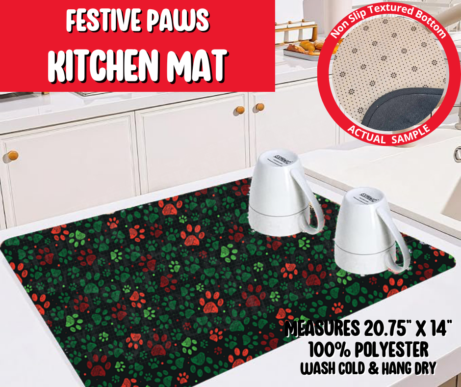 Preorder! Closes 8/20. ETA Nov. Festive Paws Kitchen Mat