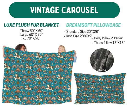 Preorder! Closes 10/12. ETA Jan. Vintage Carousel Luxe Plush Fur Blanket and/or DreamSoft Pillowcase