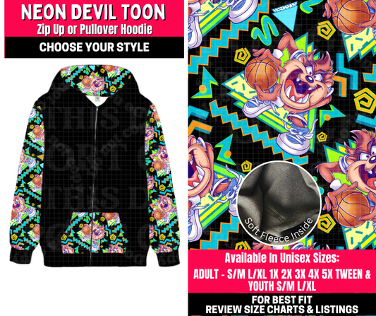 Preorder! Closes 10/23. ETA Jan. Neon Devil Toons Zip-Up or Pullover Hoodie