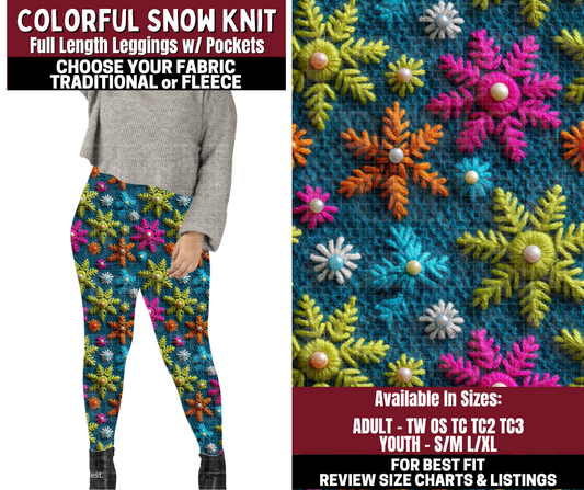 Preorder! Closes 10/22. ETA Jan. Colorful Snow Knit Leggings Choose Fleece or Traditional