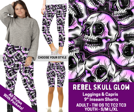 Preorder! Closes 2/19. ETA May. Rebel Skull Glow Combo Legging Lengths