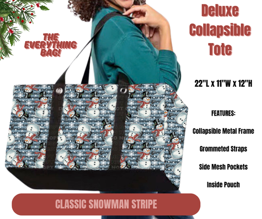 Preorder! Closes 9/1. ETA Dec. Classic Snowman Stripes Collapsible Tote