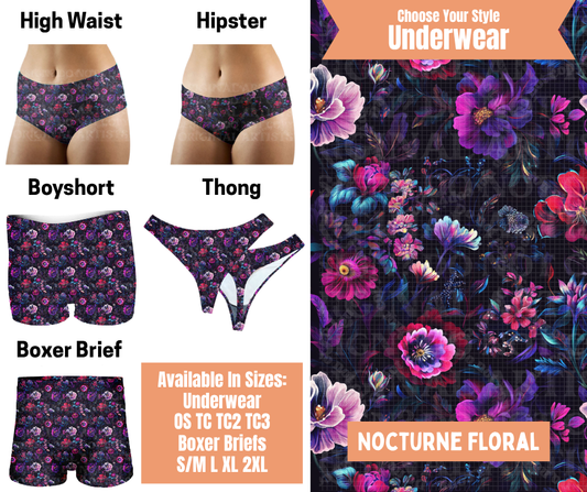 Preorder! Closes 11/5. ETA Feb. Nocturne Floral Hipster, High Waist, Boyshort, & Thong Underwear & Boxer Briefs