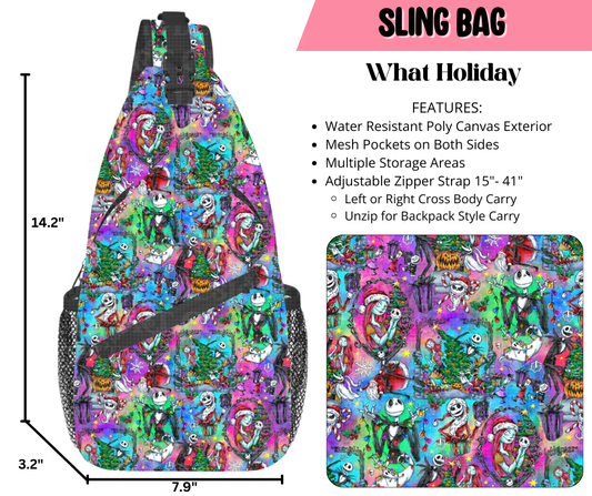 Preorder! Closes 9/17. ETA Dec. What Holiday Sling Bag