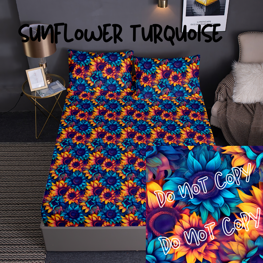 SHEET SET RUN 4- SUNFLOWER TURQUOISE- PREORDER CLOSING 6/16