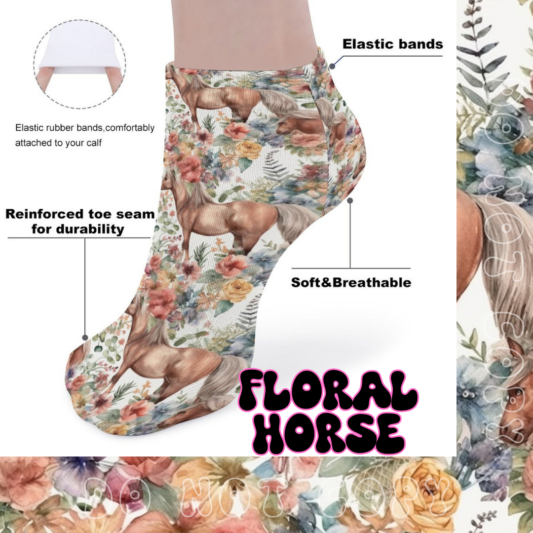 FLORAL HORSE - CUSTOM PRINTED SOCKS PREORDER CLOSING 11/1 ETA END DEC/EARLY JAN