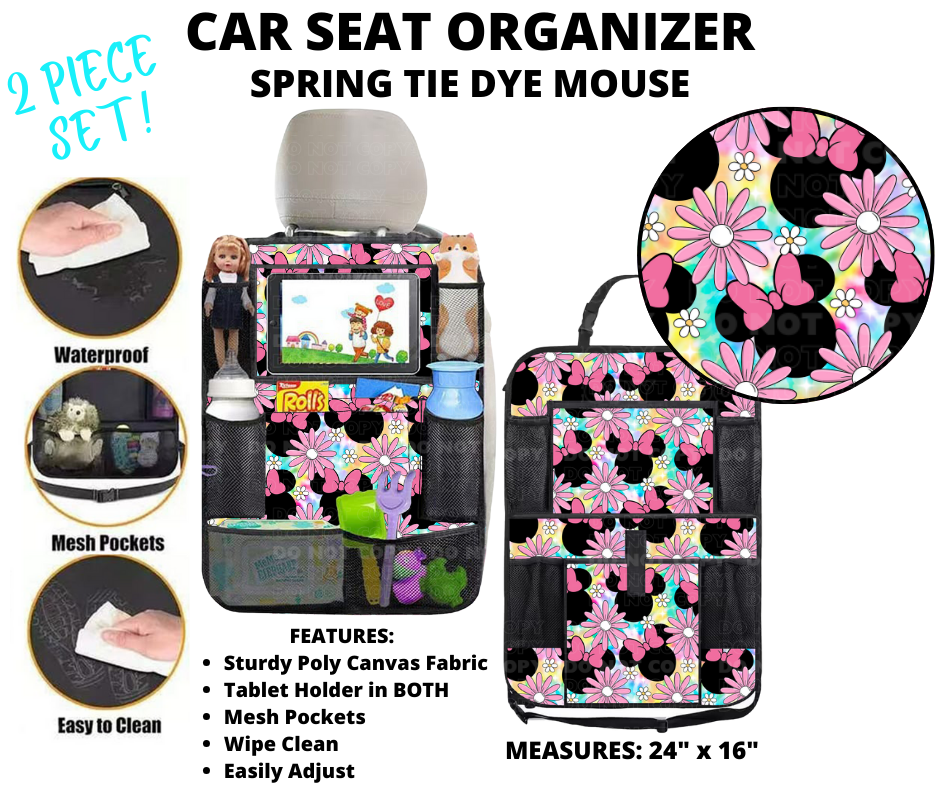 Spring Tie Dye Mouse Car Seat Organizer 2 Piece Set