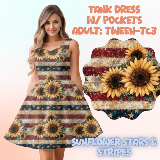 SUNFLOWER STARS & STRIPES - ADULT TANK DRESS PREORDER CLOSES 5/15