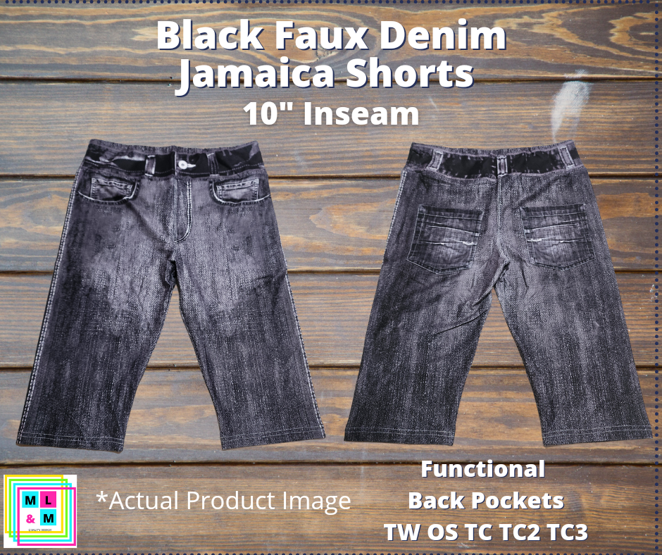 Black Faux Denim 10" Jamaica Shorts