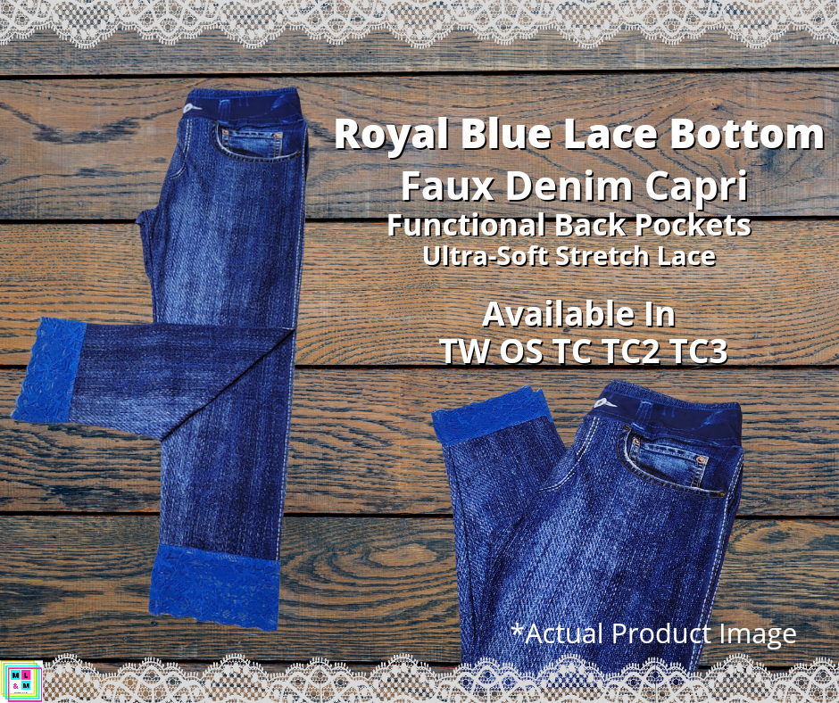 Blue Faux Denim Capris w/ Royal Blue Lace