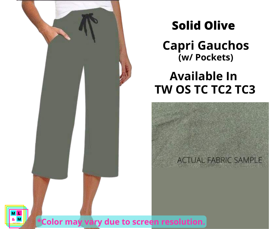 Solid Olive Capri Gauchos
