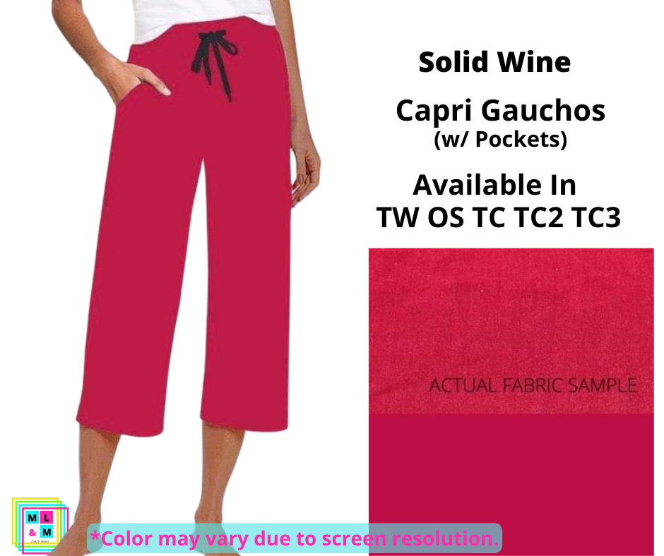 Solid Wine Capri Gauchos
